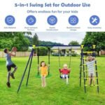 Ultimate 5-In-1 Outdoor Kids Swing Set with Sturdy A-Frame Metal Construction and Secure Ground Stakes - Image 2