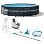 Intex Ultra XTR Frame 18′ x 52″ Above Ground Swimming Pool with Sand Filter Pump, Ladder, Cover, & Maintenance Accessory Kit with Vacuum and Skimmer