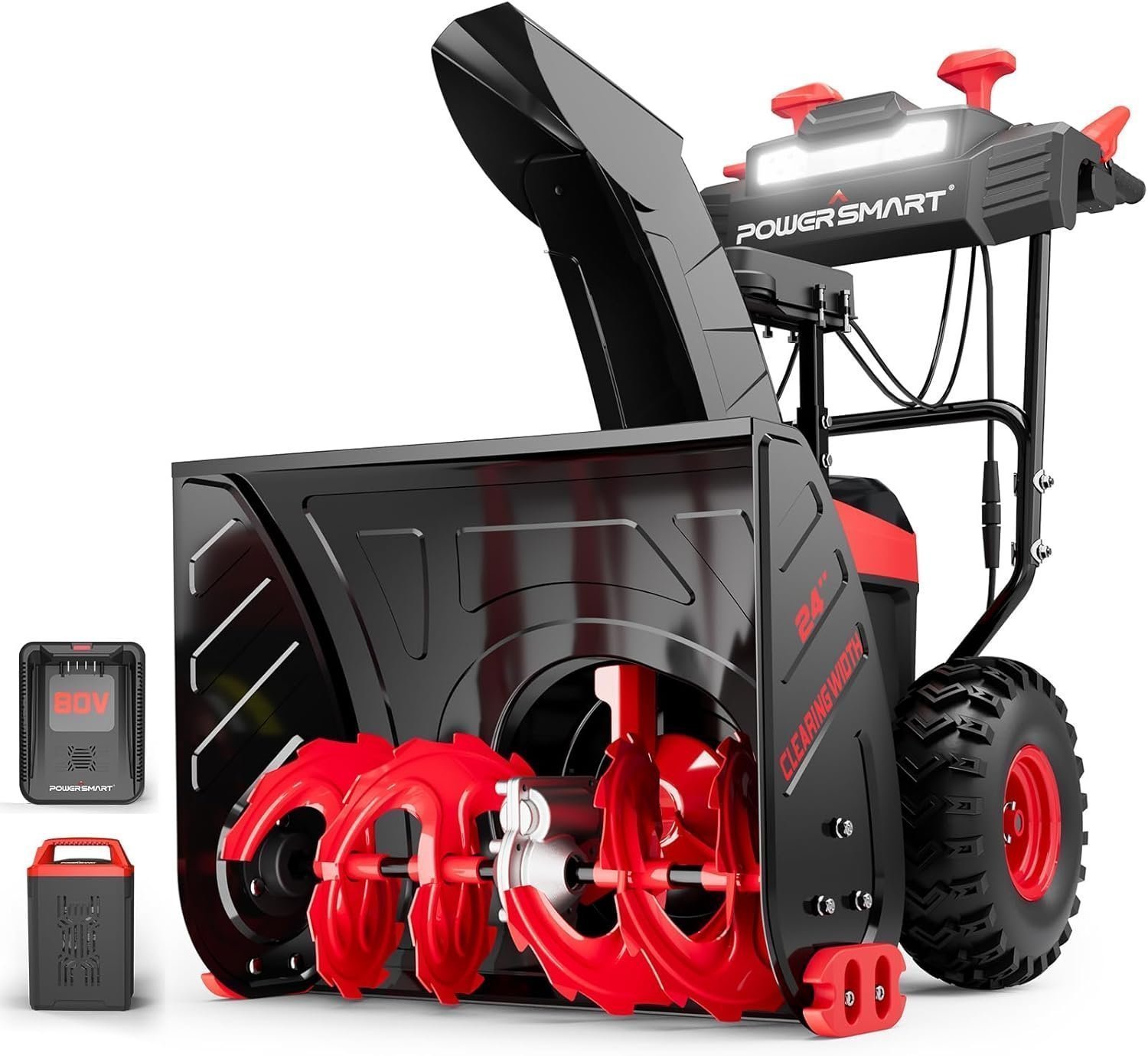 PowerSmart HB2805A 80V 24-Inch Self-Propelled 2-Stage Cordless Snow Blower with 6.0Ah Battery & Charger