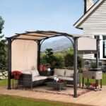 Pergola, Outdoor Steel Arched Pergola with Adjustable Canopy - Image 3