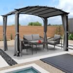 Elegant 9 x 11 ft Arched Patio Pergola Gazebo with Waterproof Sun Shade and Steel Frame - Image 2